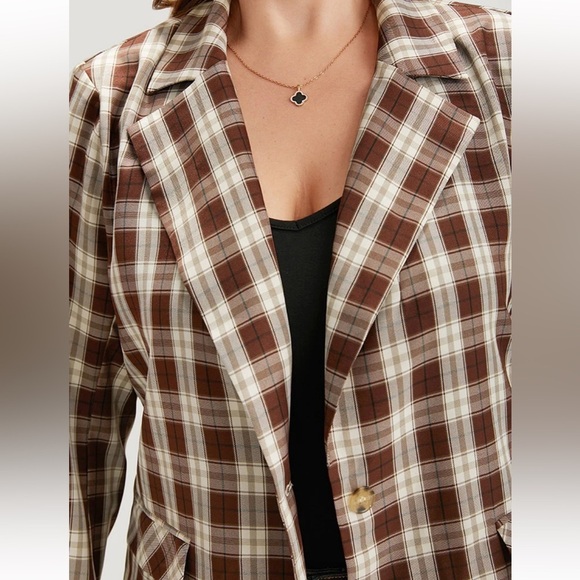 BloomChic Plus 6XL Plaid Button Through Flap Pocket Blazer us30 - Picture 5 of 6